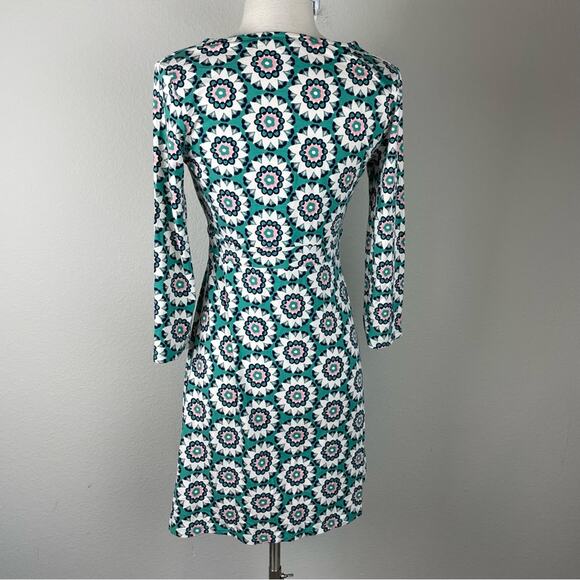 Boden Green White Pink Geometric Floral Knit Fit & Flare Dress 6 - Picture 5 of 7